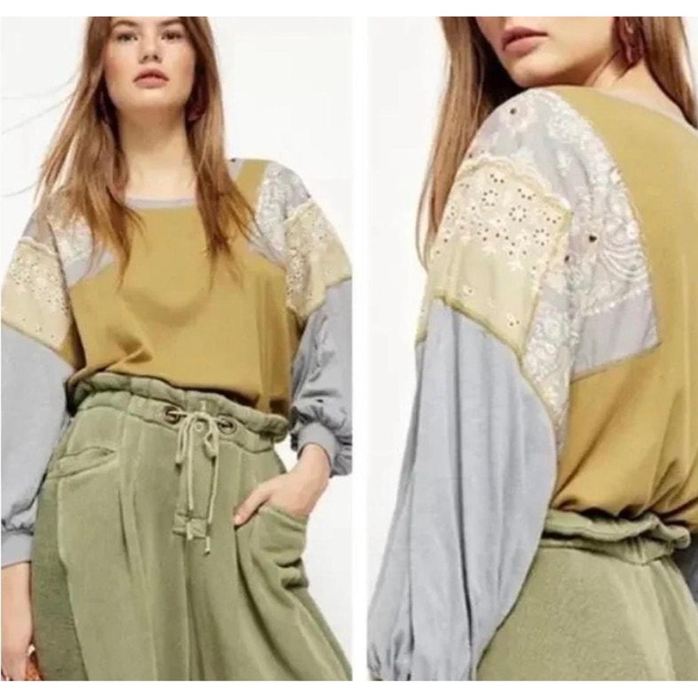We The Free Free People Feeling It Tee Slouchy Patchwork Mixed Media Top XL